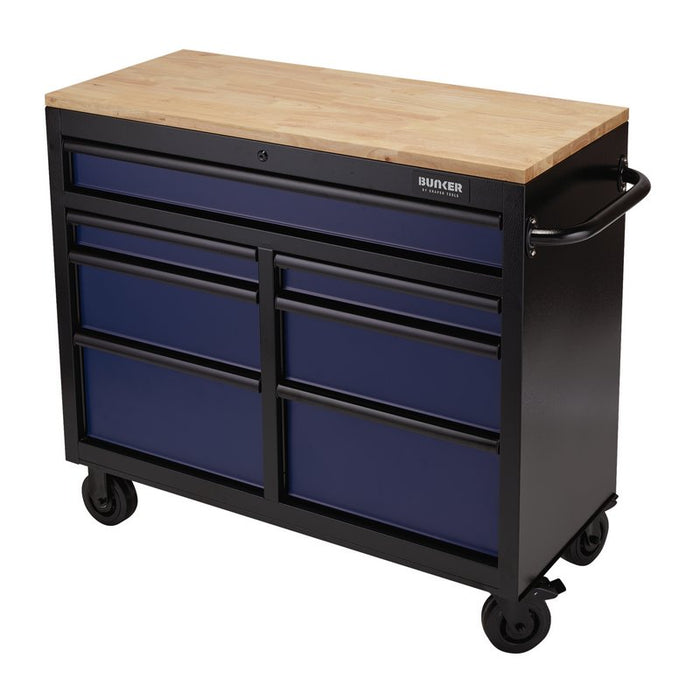 Refurbished - Draper Bunker Workbench Roller Tool Cabinet, 7 Drawer, 41", Blue